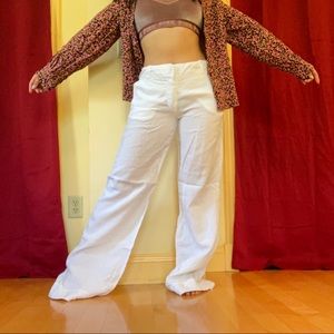 100% pure linen white wide leg  pants